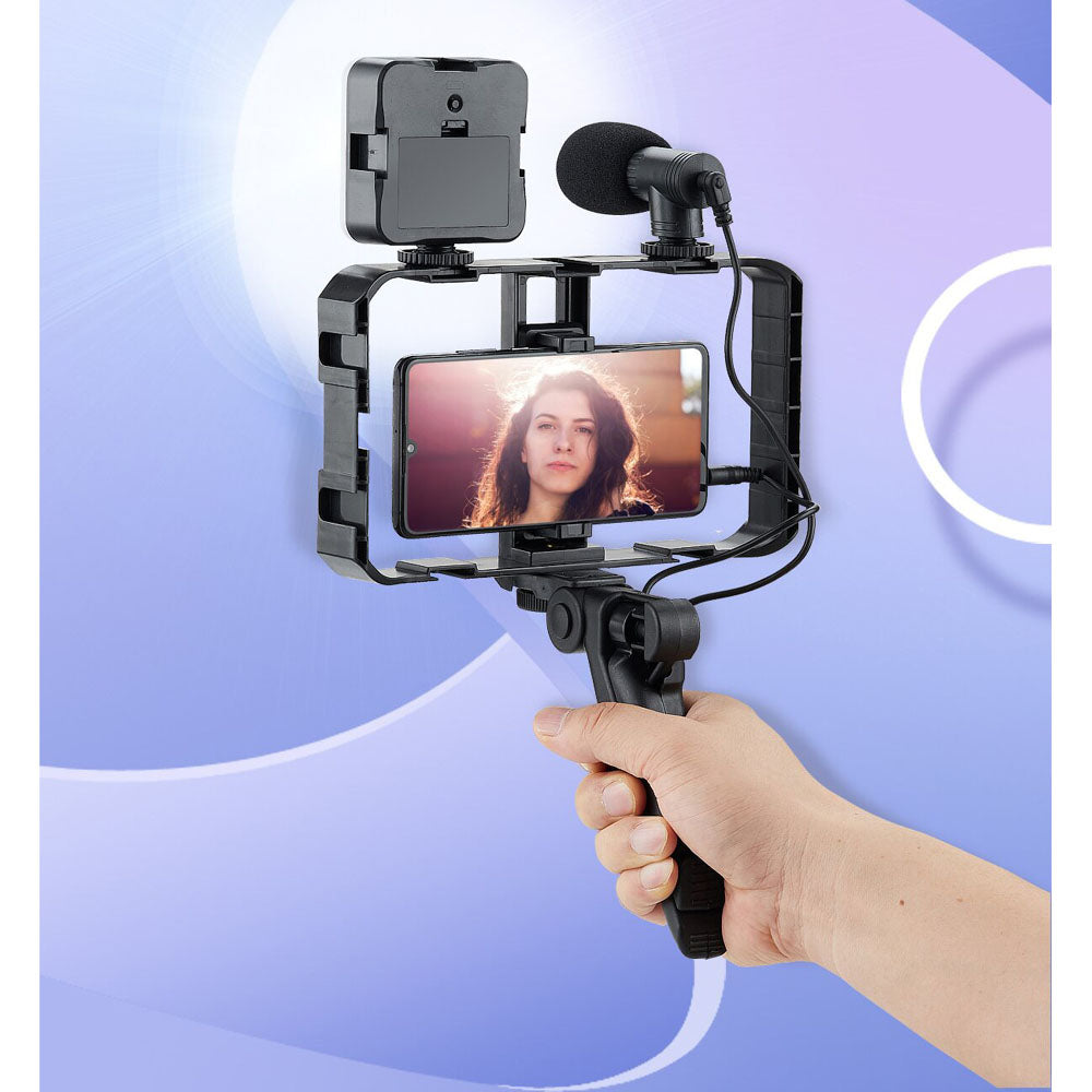 Kit Vlogging AY-49X avec Cage, Micro, Lumière LED et Télécommande Bluetooth