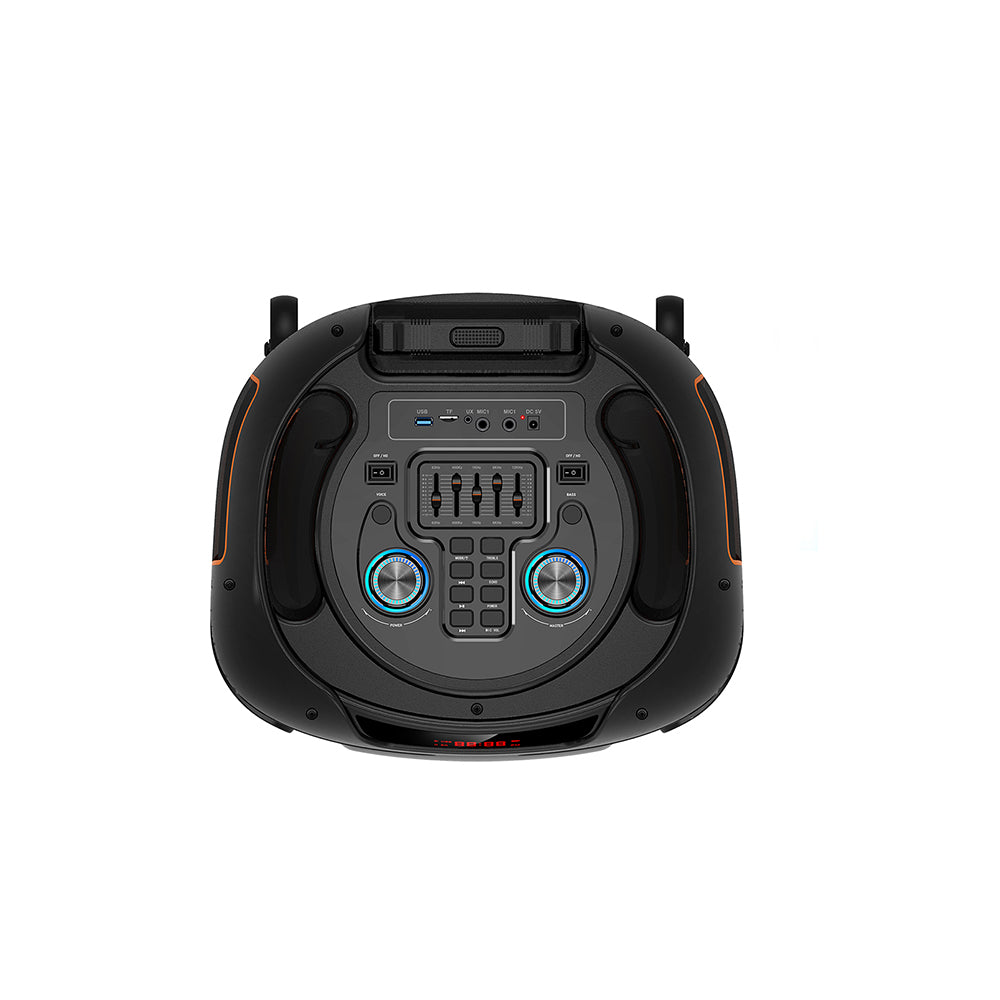 Enceinte Portable 15" avec Batterie Rechargeable, 2 Micro, Lumières LED RGB, Bluetooth et Télécommande