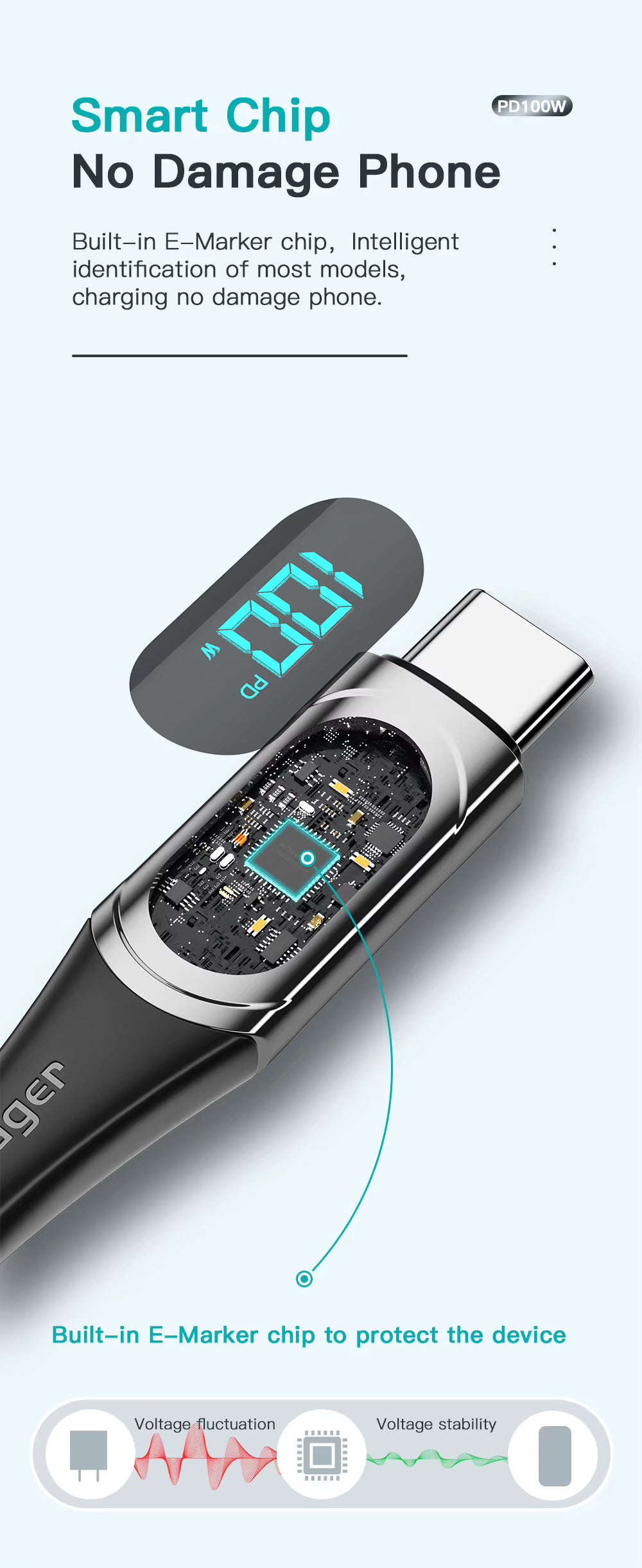 Câble Essager USB-C vers USB-C 100W PD Charge Rapide 2m