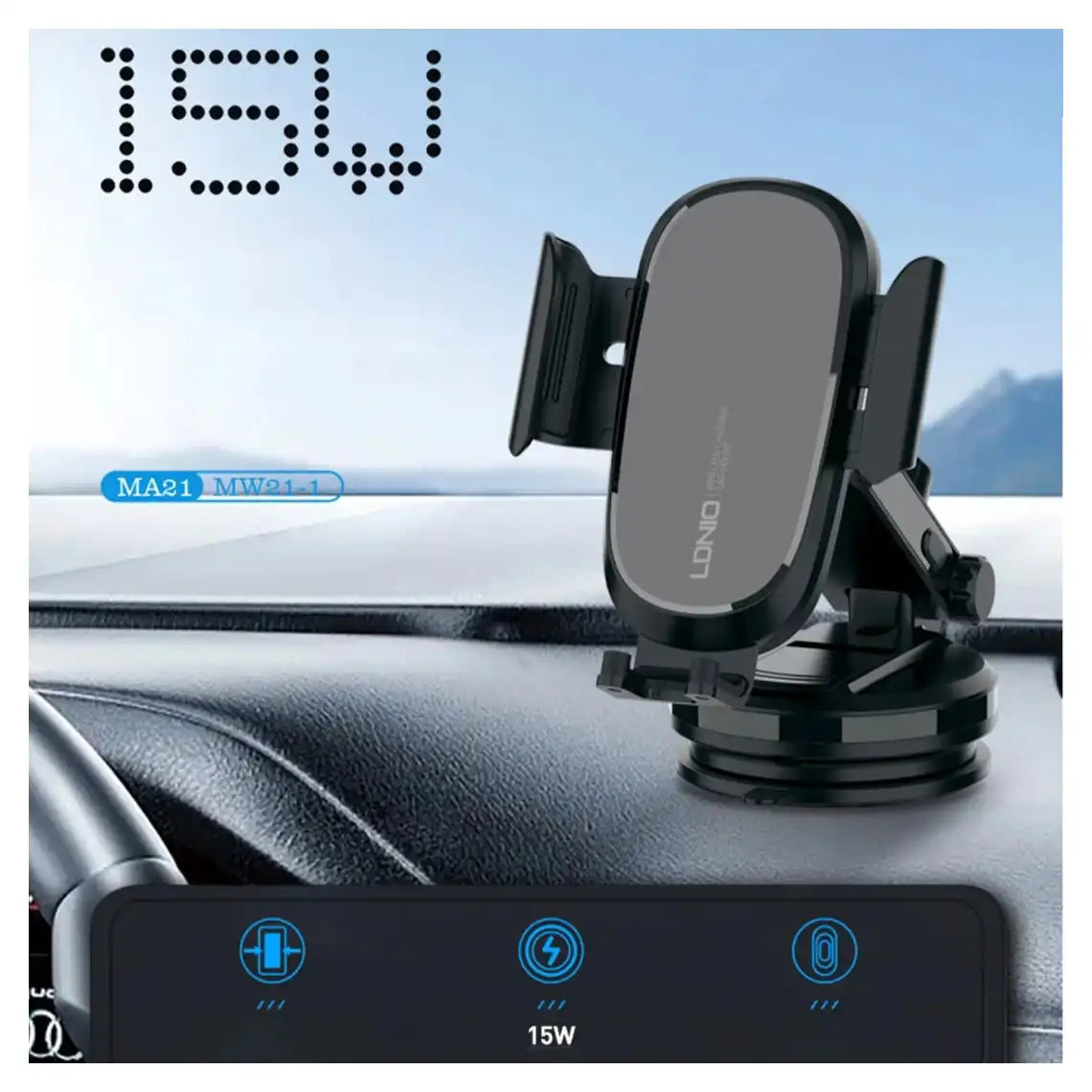 Chargeur Voiture Sans Fil 15W LDNIO MW21-1 à Serrage Automatique