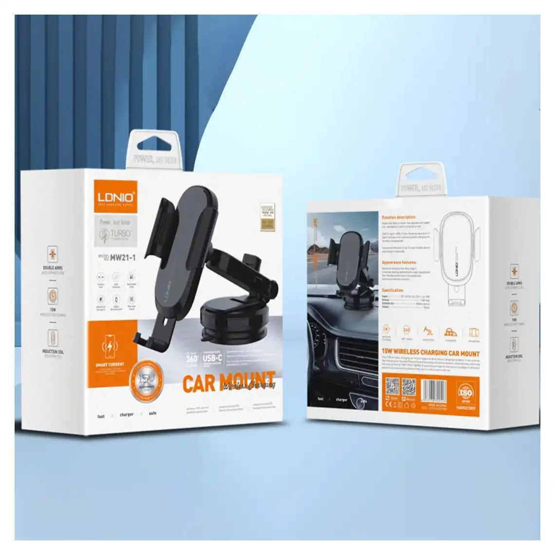 Chargeur Voiture Sans Fil 15W LDNIO MW21-1 à Serrage Automatique