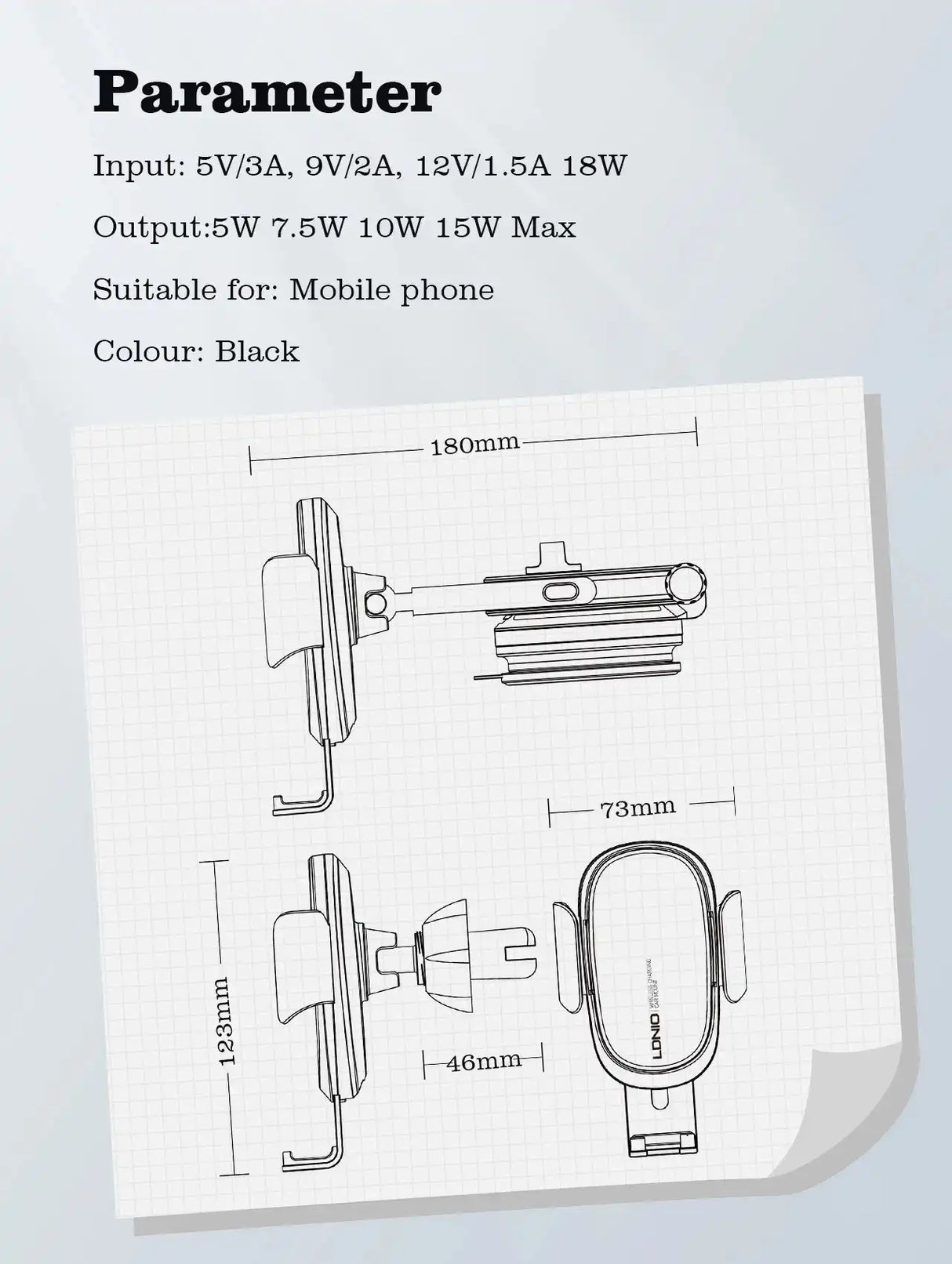 Chargeur Voiture Sans Fil 15W LDNIO MW21-1 à Serrage Automatique