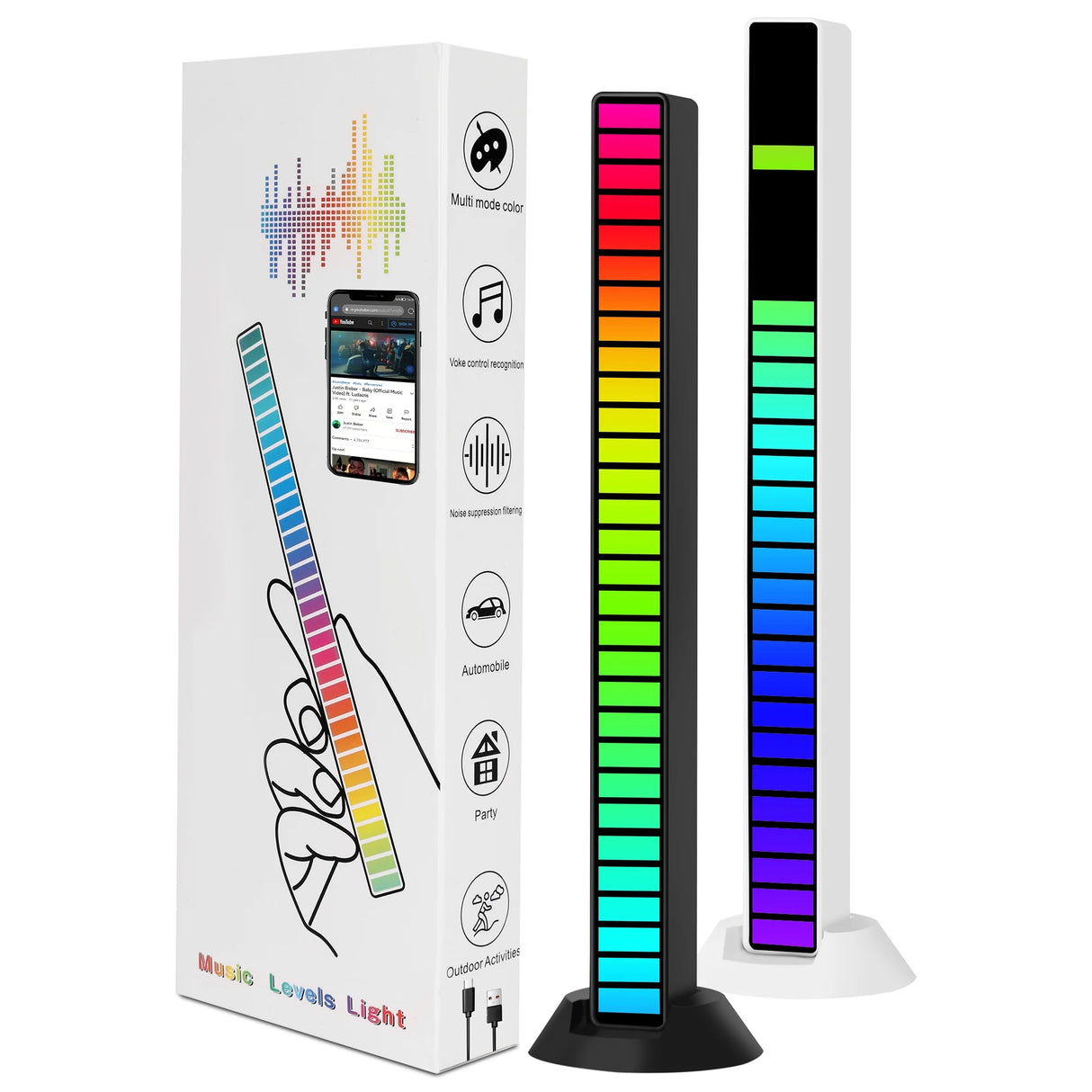Pack de 2 Barres LED Music Level Light – 32 LEDs Multicolores Sensibles au Son