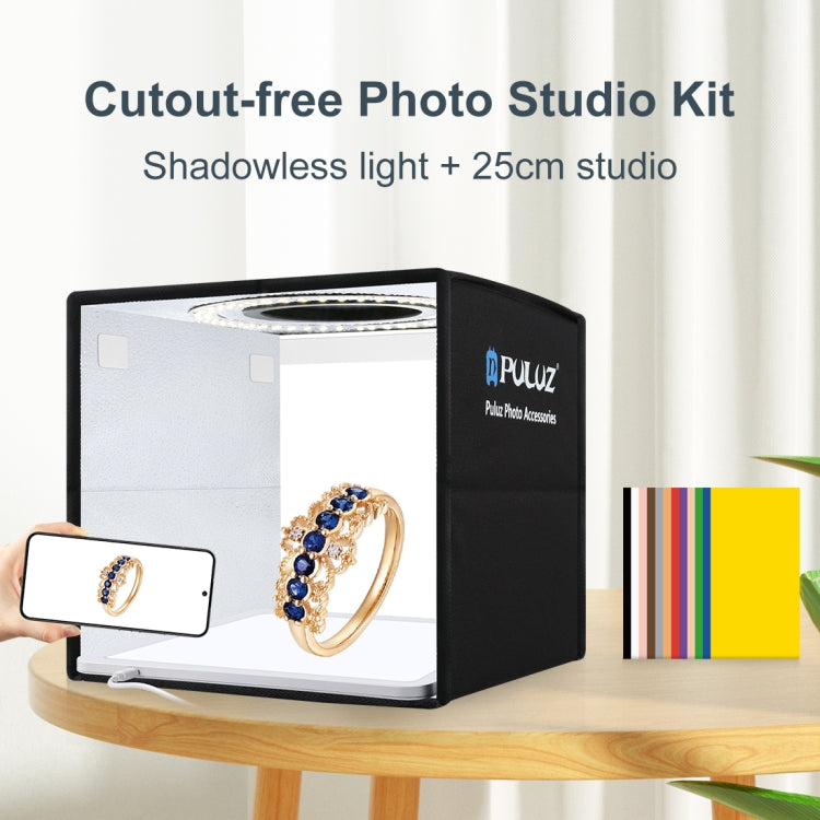 PULUZ – Boîte à Lumière Pliable 25cm pour Studio Photo avec 6 Fonds de Couleur et Éclairage LED