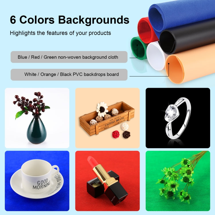 صندوق استوديو تصوير محترف PULUZ 60x60x60 سم LED 5500K مع 6 خلفيات قابلة للإزالة