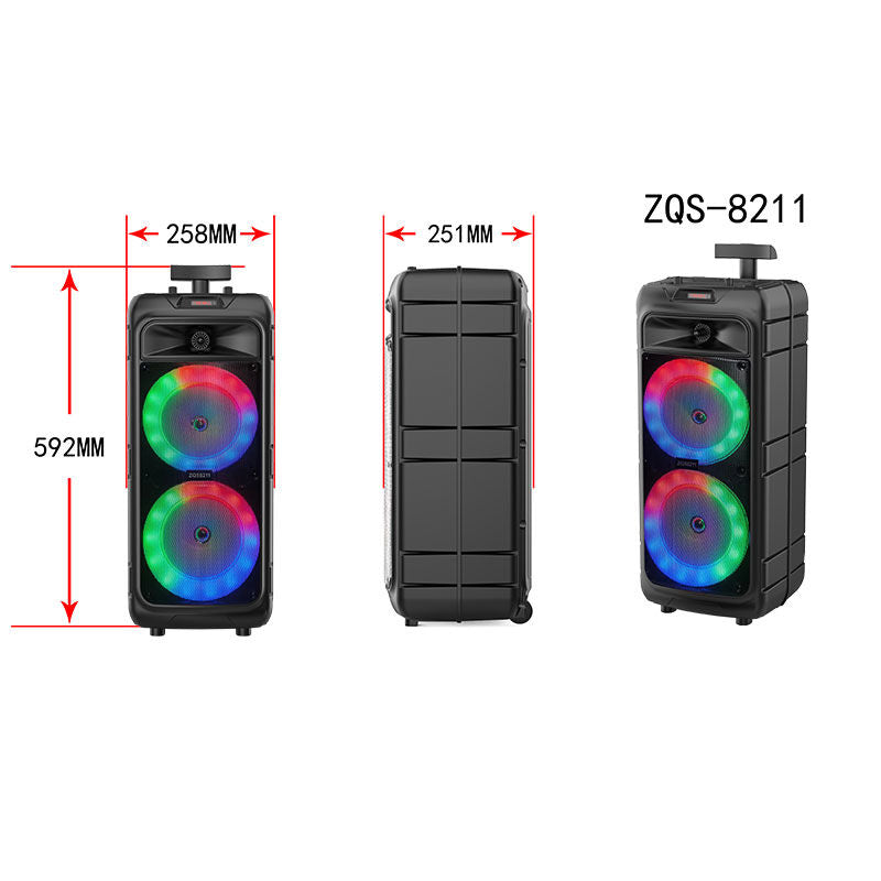 سماعة لاسلكية ZQS8211، 40 واط، مكبر صوت مزدوج 8 بوصة، أضواء ملونة