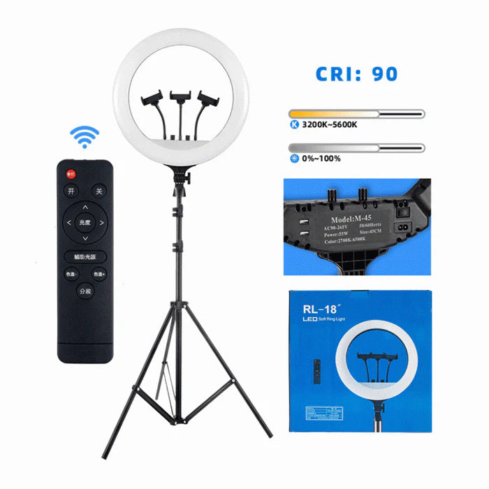 Ring Light 18 Pouces RL-18 avec Trépied et Télécommande