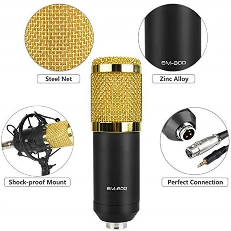 Microphone BM800 + Carte Son V8S Bluetooth – Kit Studio Complet