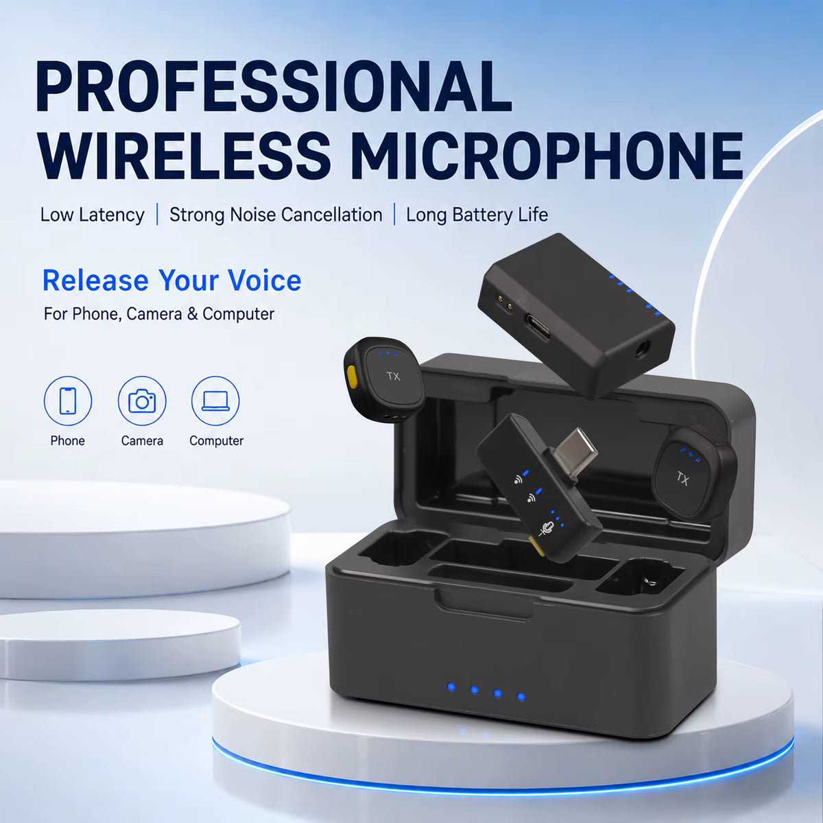 Microphone Sans Fil GOOERMI D07 2.4GHz pour Caméra 2TX 1RX