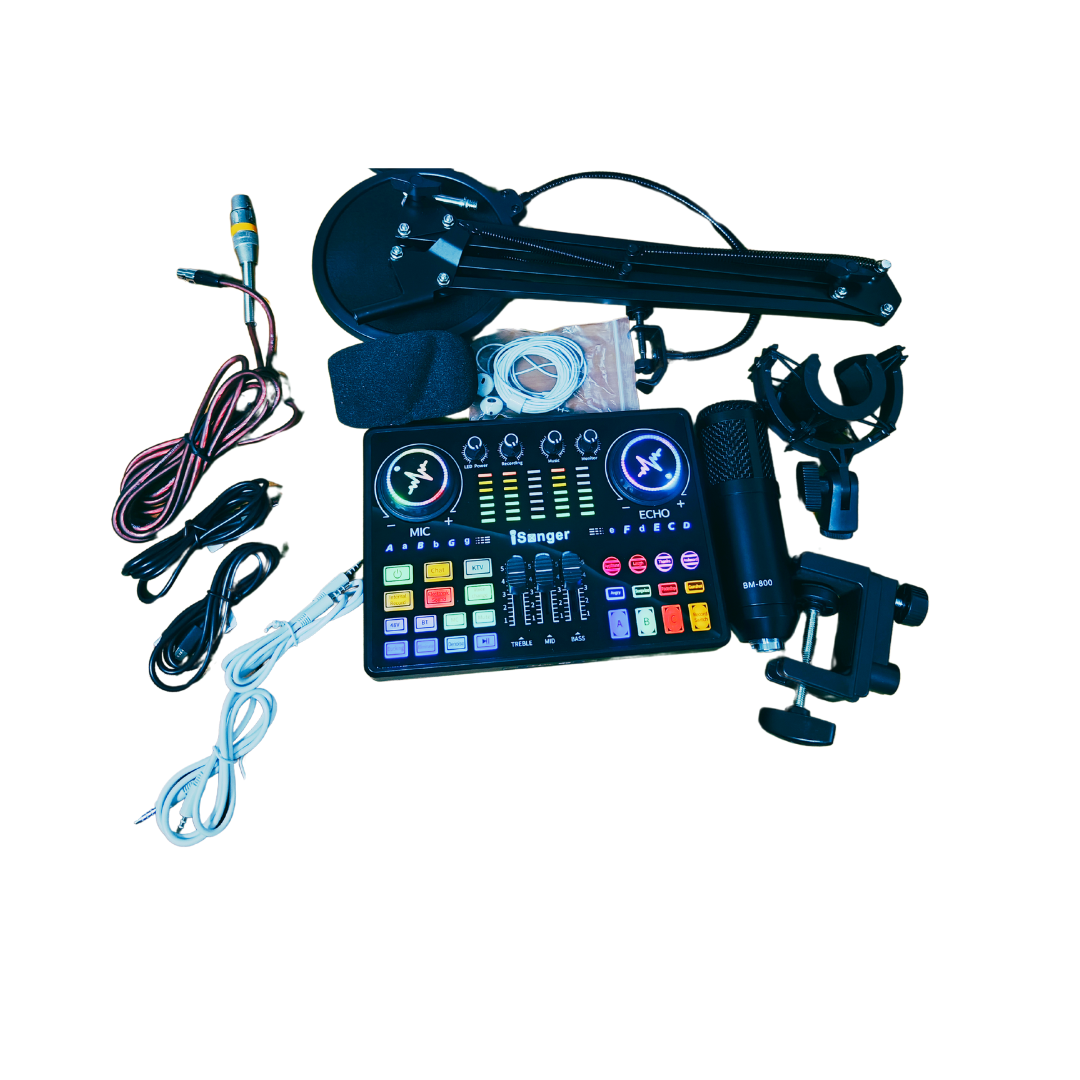 Kit Microphone BM800 + Carte Son AT350 48V | Micro à Condensateur avec Bras, Filtre Anti-pop et Accessoires