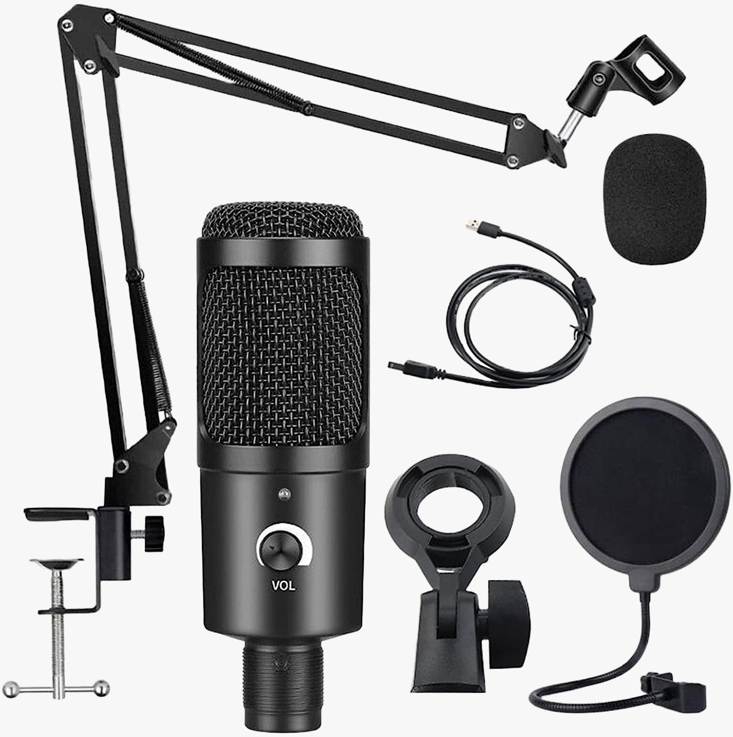 Kit micro USB: microphone condensateur, bras ciseaux réglable - Voix studio clear
