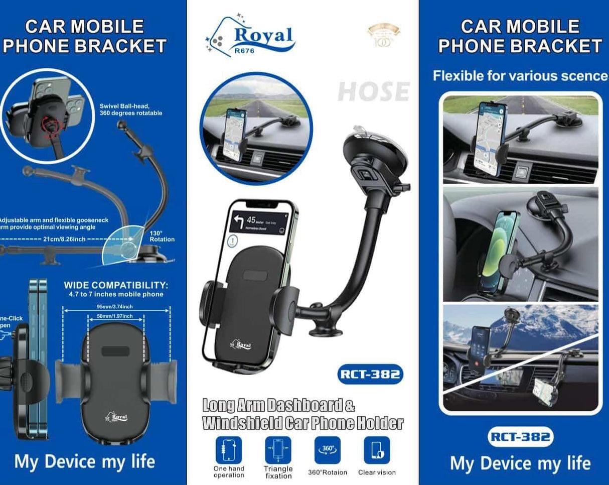 Support Téléphone Voiture Royal RCT-382 – Ventouse & Bras Flexible