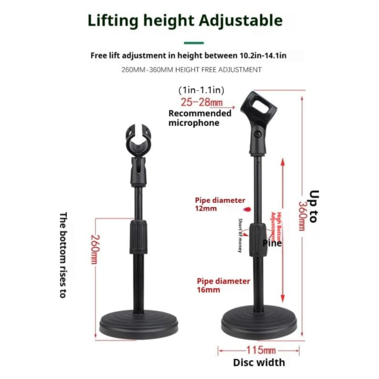 Pied de microphone de bureau réglable en métal