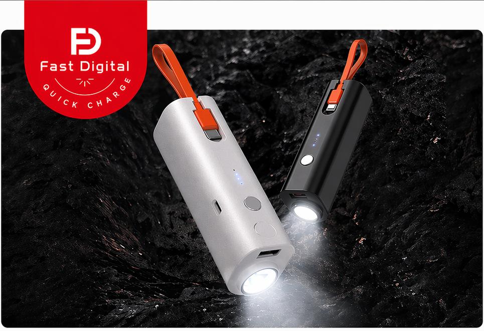 Power Bank 5000mAh avec Câble Type-C et Lampe LED Compacte
