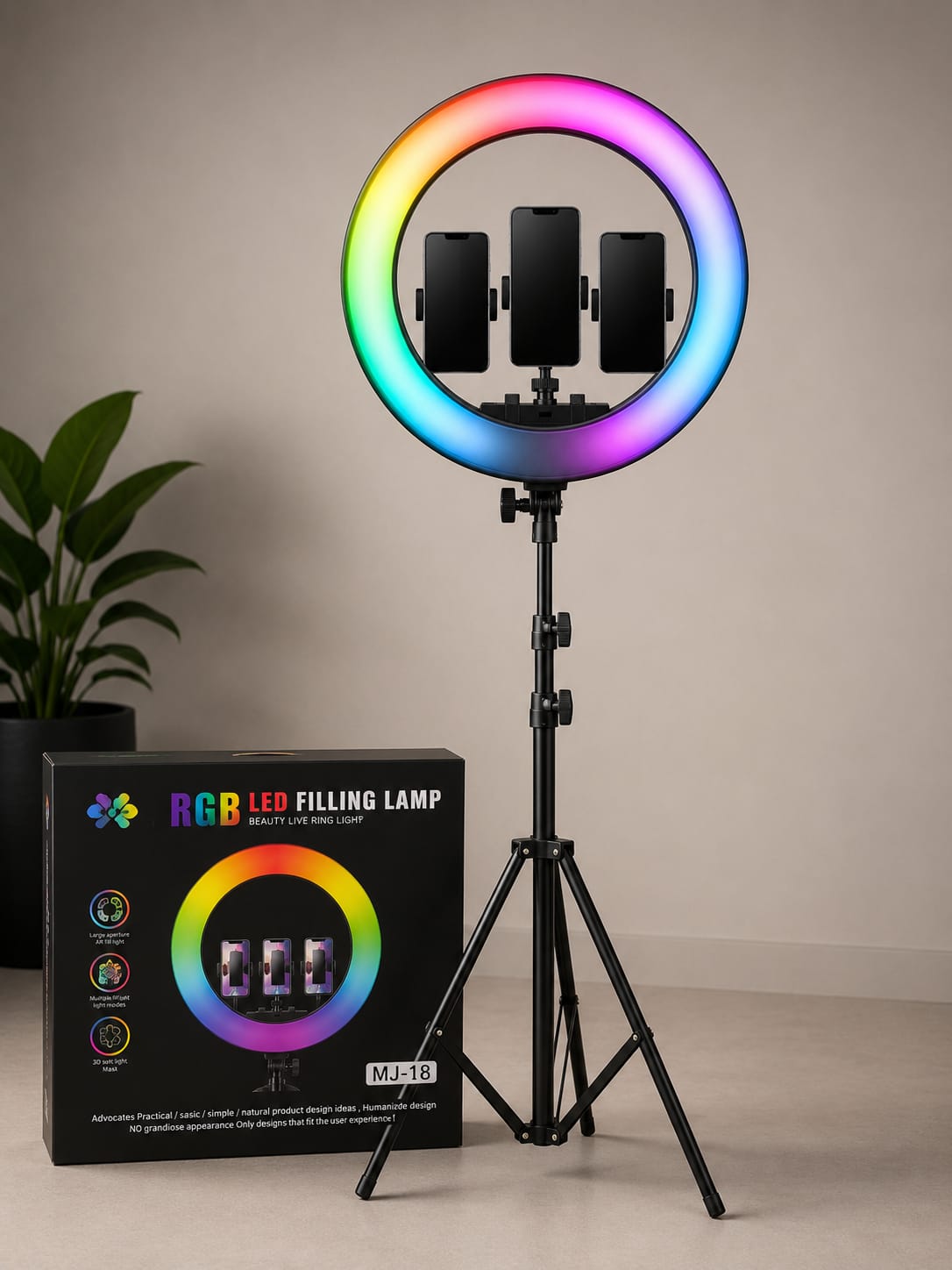 Ring Light MJ18 44cm avec Trépied 2m – Éclairage Pro LED