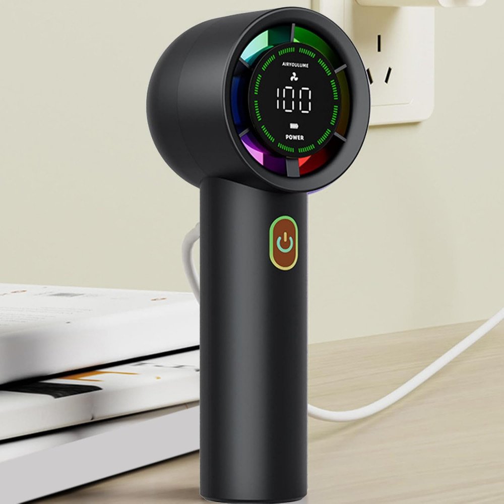 YKG80 Ventilateur Portable Sans Hélice avec Lumières LED – USB Rechargeable, 6 Vitesses, Écran Digital – Mini Ventilateur à Main pour Maison, Bureau, Voyage