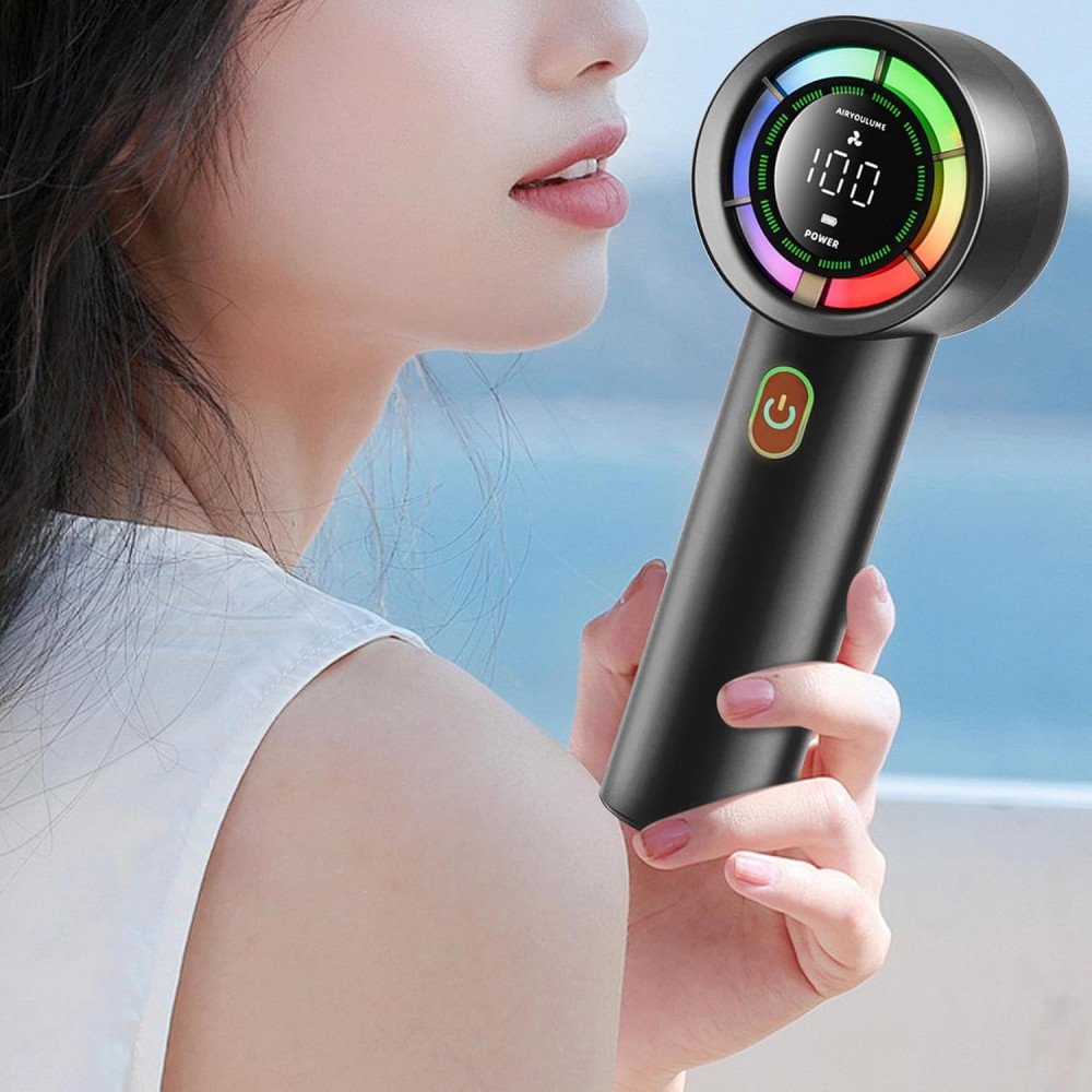YKG80 Ventilateur Portable Sans Hélice avec Lumières LED – USB Rechargeable, 6 Vitesses, Écran Digital – Mini Ventilateur à Main pour Maison, Bureau, Voyage