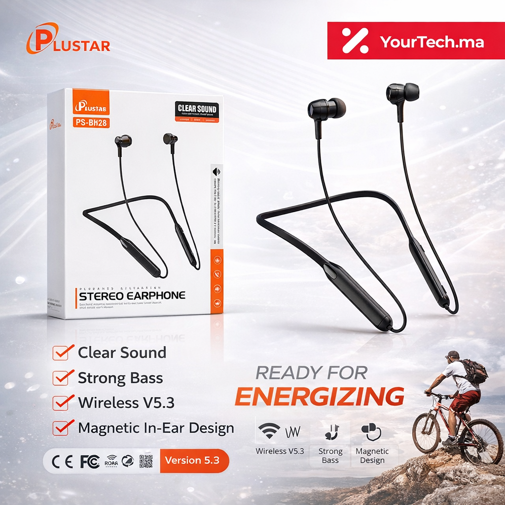 Écouteurs Bluetooth Tour de Cou Plustar PS-BH28 – Bluetooth 5.3