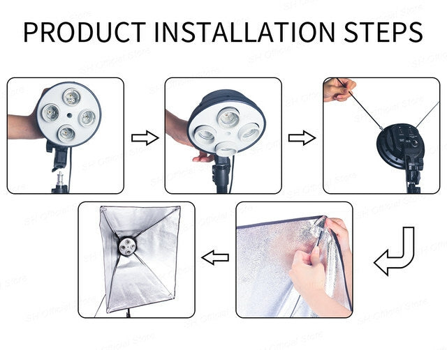 Puluz Softbox 50x70cm – Kit Éclairage Photo/Vidéo avec 4 Lampes de 20W + Trépied 200cm