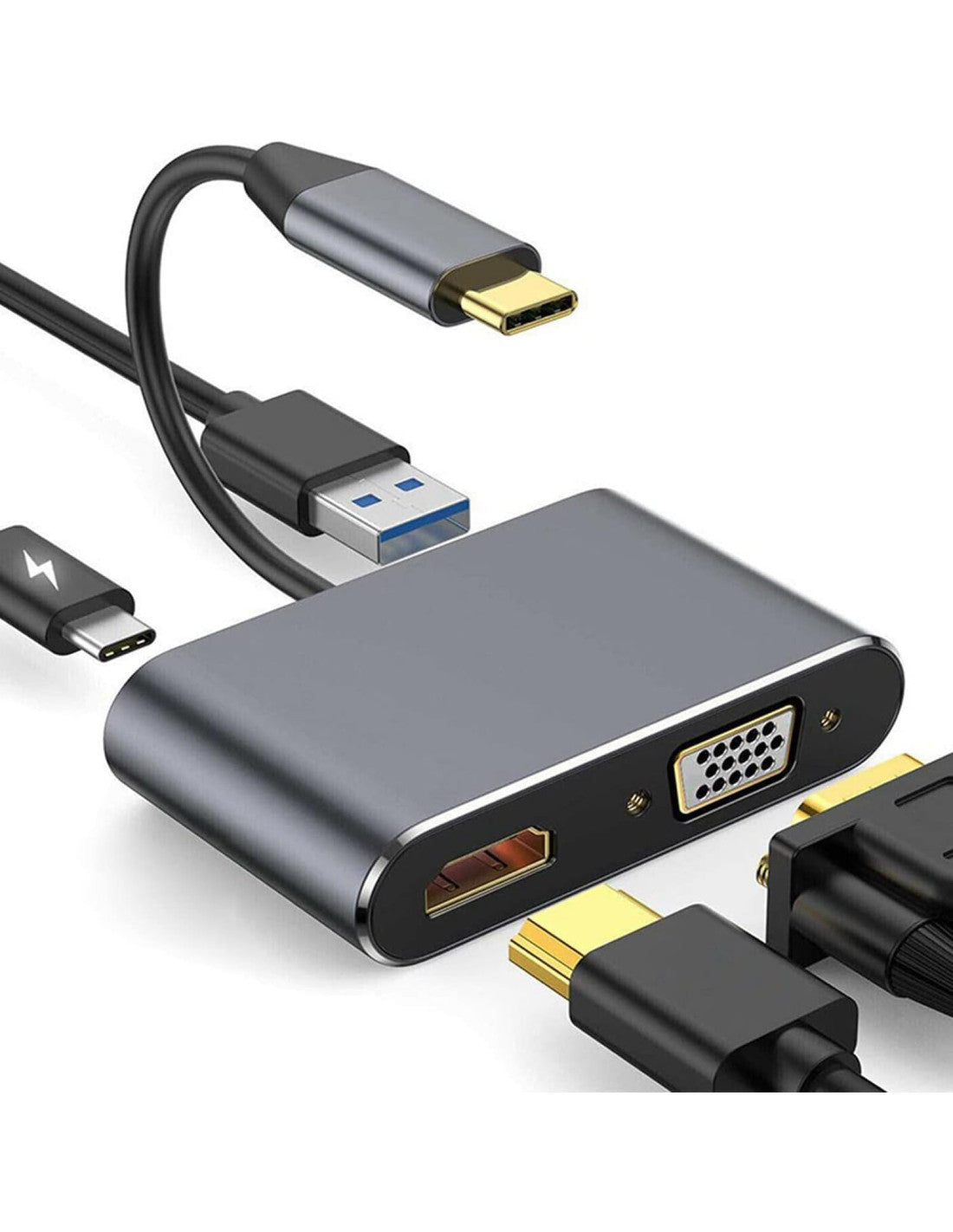 Adaptateur USB-C vers HDMI 4K, VGA, USB 3.0 et Charge PD 87W