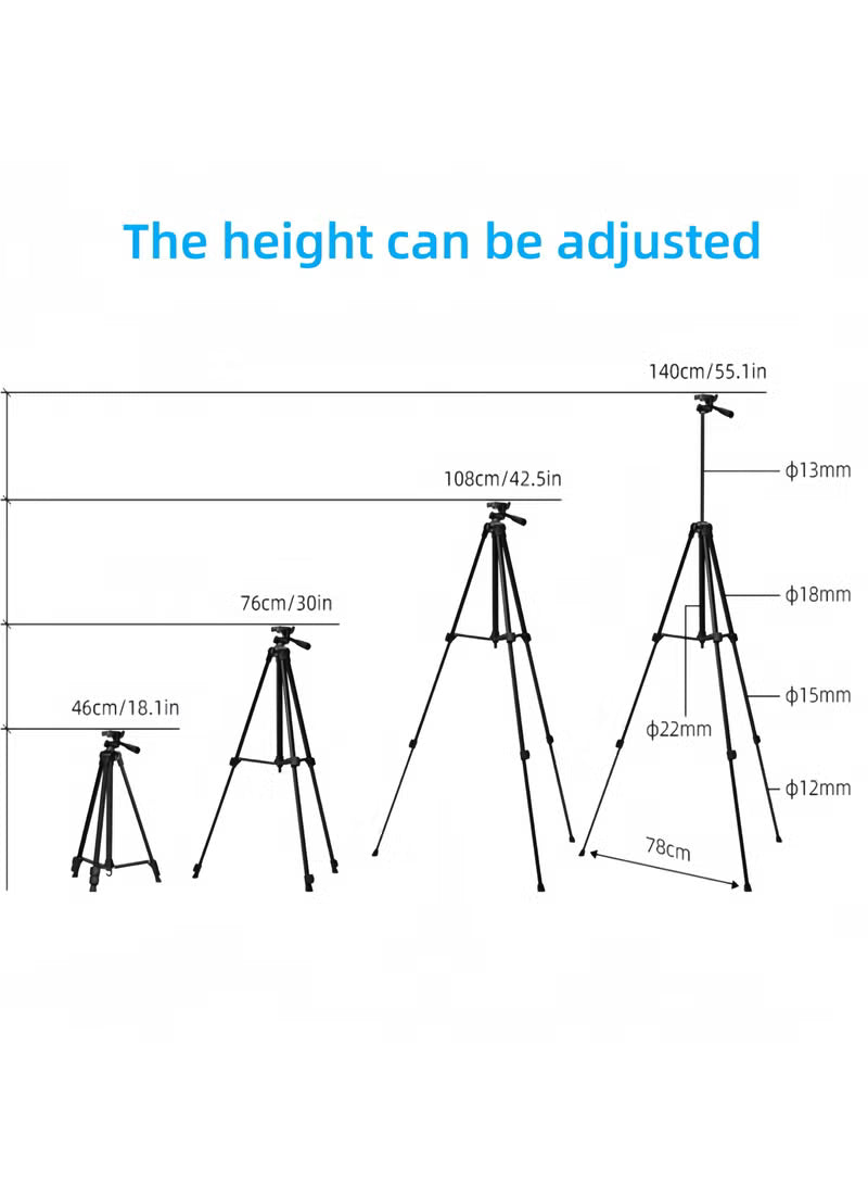 Trépied Photo Vidéo 140cm en Métal Réglable 360°