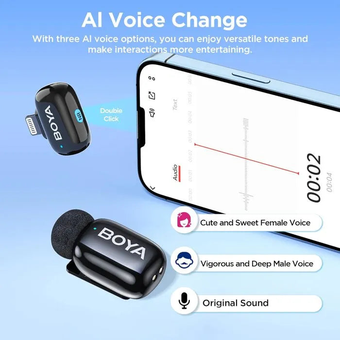 BOYA Mini Micro Sans Fil Type-C & Lightning – AI Voice, Noise Cut