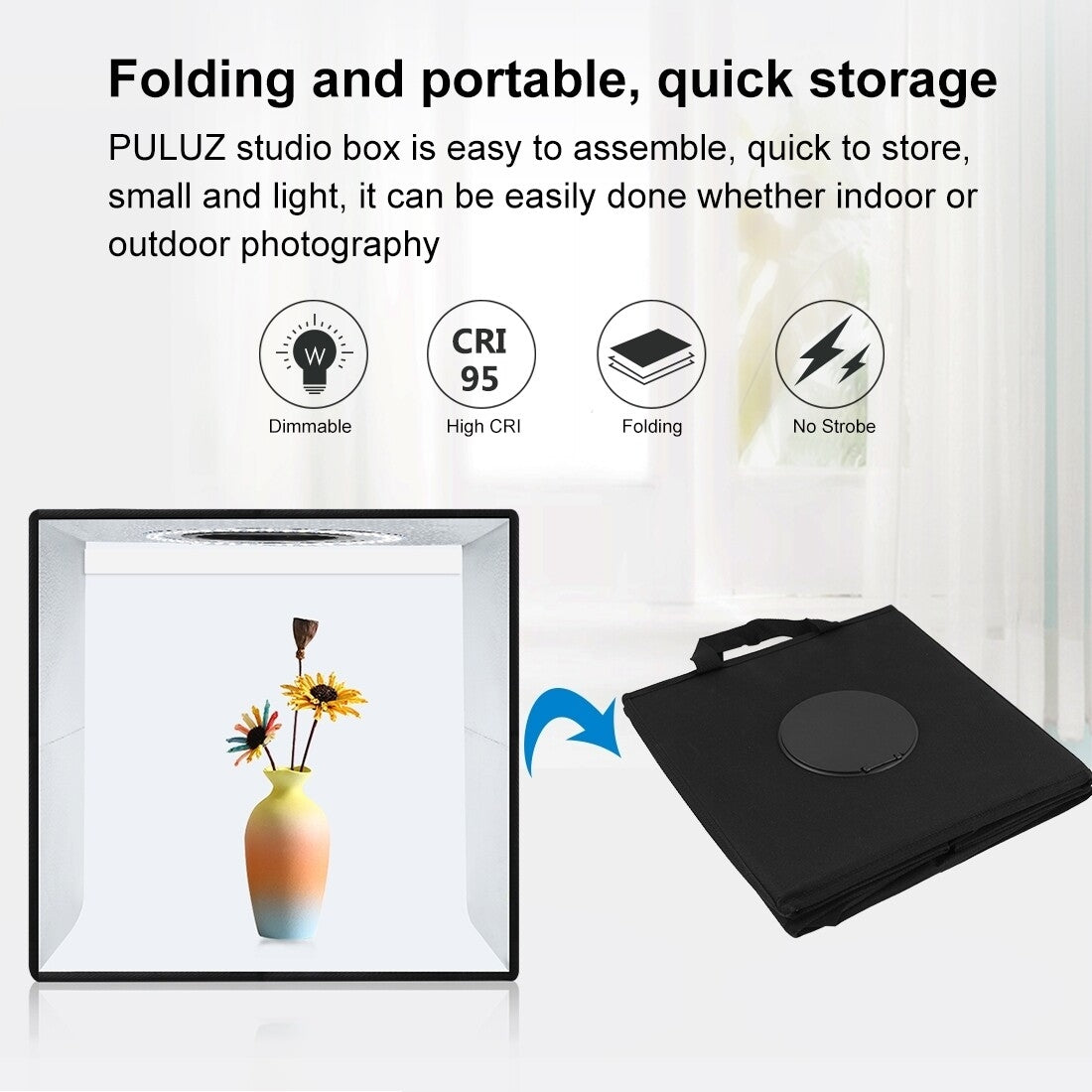 Boîte Studio Photo Puluz Pliable avec Éclairage LED – Mini Studio Portable pour Produit