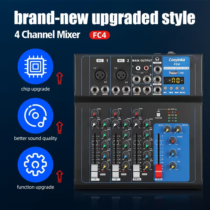 Table de Mixage 4 Canaux USB avec Alimentation Phantom 48V
