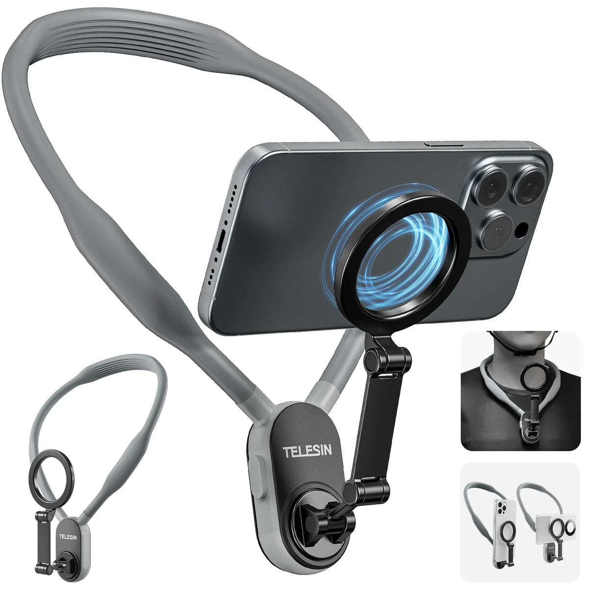 Support Magnétique de Cou pour Smartphone – Telesin, Compatible iPhone & Android