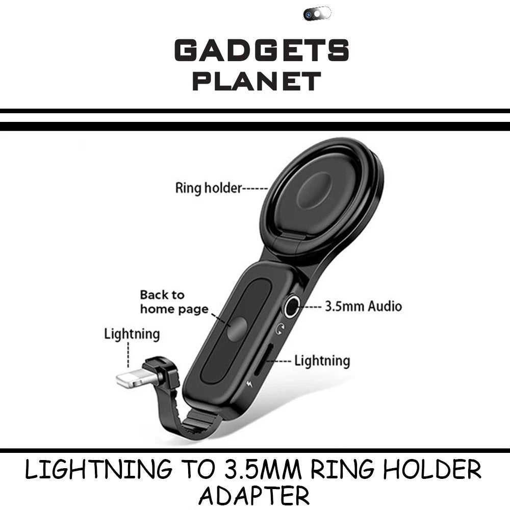 Adaptateur Lightning vers Jack 3.5mm + Charge - JH-35LY avec Support Anneau