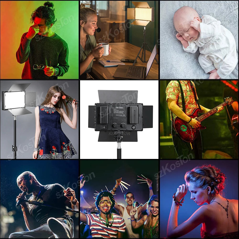 U600+ Panneau Lumineux RGB Bicolore 40W avec trépied 2m - Éclairage Professionnel (Batteries non incluses)