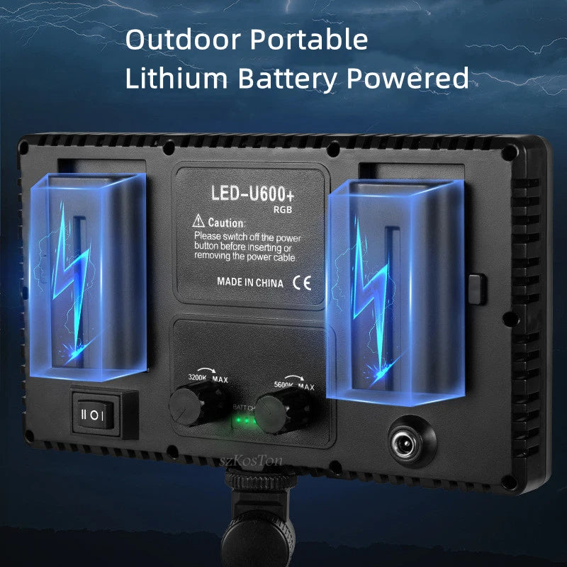 LED-U600+ لوحة إضاءة RGB ثنائية اللون 40 واط مع مزود طاقة - إضاءة احترافية (البطاريات غير مدرجة)