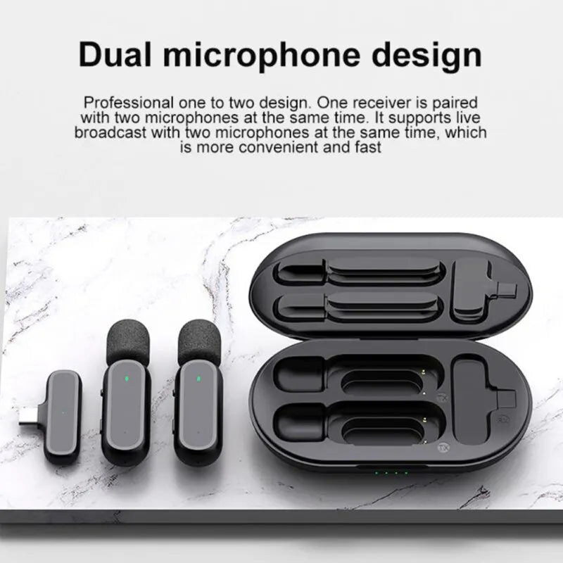 Microphone Lavalier Sans Fil avec Boîtier de Charge - Double Micro pour iPhone