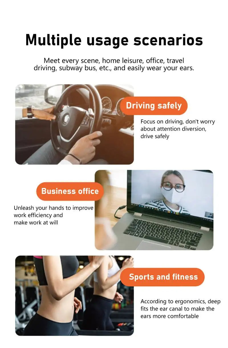 Écouteurs Bluetooth 5.3 TWS à Conduction d'Air – Autonomie 4h, Étanches IPX4