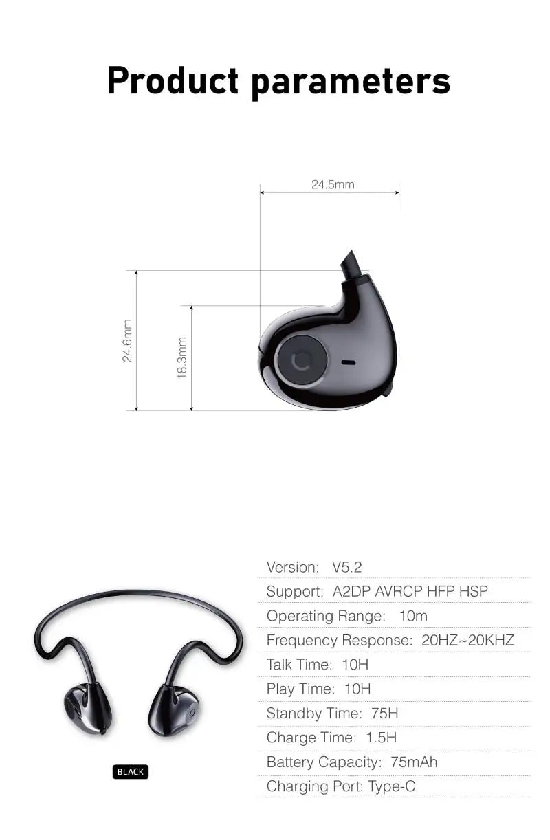 Écouteurs Bluetooth 5.3 TWS à Conduction d'Air – Autonomie 4h, Étanches IPX4