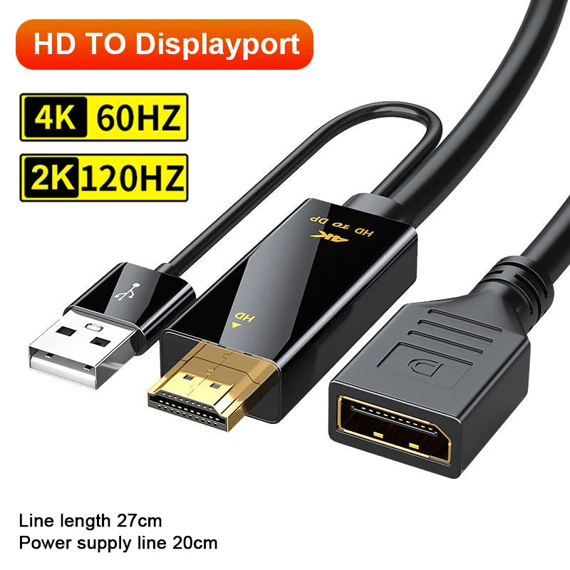 Adaptateur HDMI vers DisplayPort 4K@60Hz avec Câble d'Alimentation USB