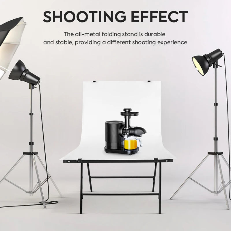 Support d’Arrière-plan Pliable avec Table de Prise de Vue – Fond Blanc pour Photographie Produit