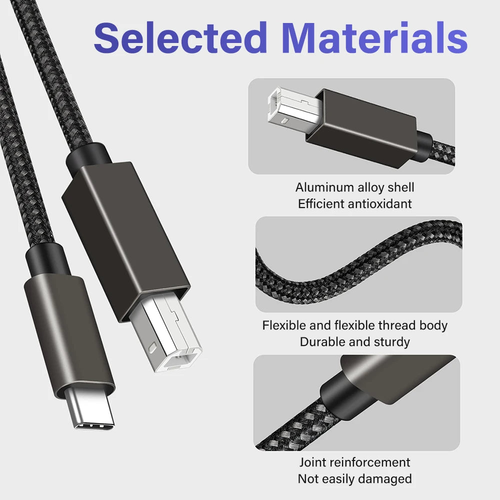 Câble USB Imprimante – Type B mâle vers USB-C / USB-A mâle – 1.5m