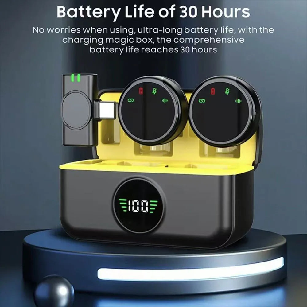 Microphone Lavalier Sans Fil – USB Type-C & iPhone – Clip Magnétique + Boîte de Recharge