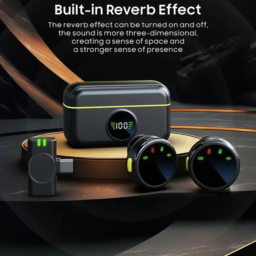 Microphone Lavalier Sans Fil – USB Type-C & iPhone – Clip Magnétique + Boîte de Recharge