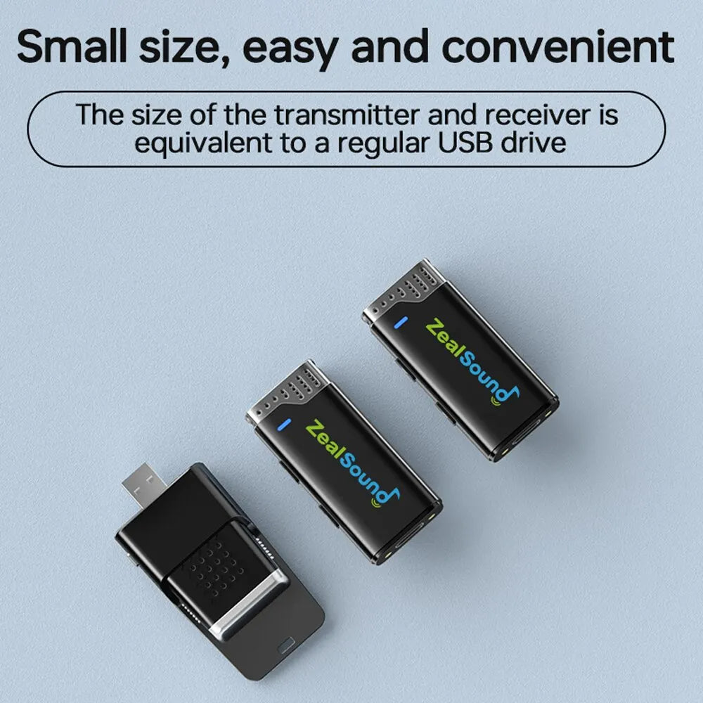 Microphone Lavalier sans fil Zealsound avec étui de charge pour iPhone, camera, Android