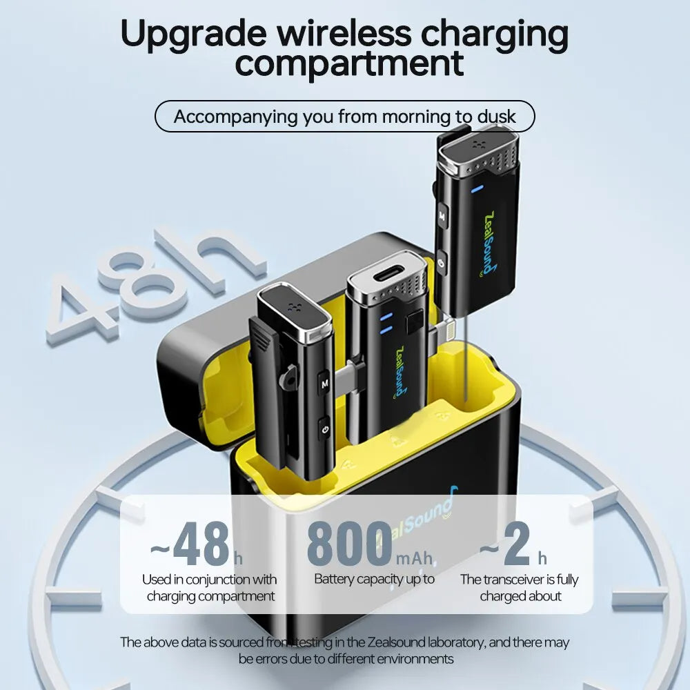 Microphone Lavalier sans fil Zealsound avec étui de charge pour iPhone, camera, Android