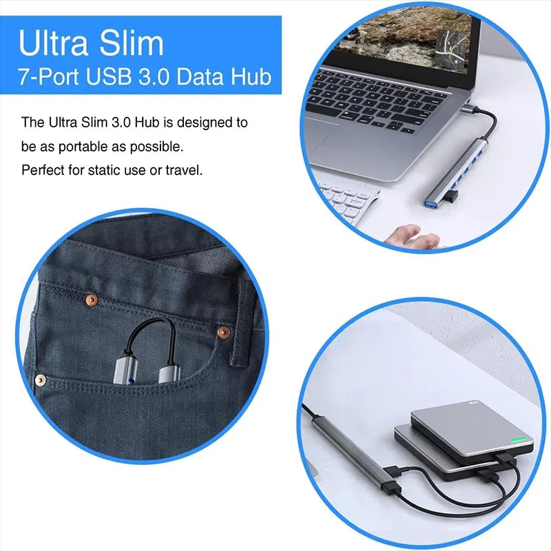 محور 7 منافذ USB مع اتصال 3.0 عالي السرعة