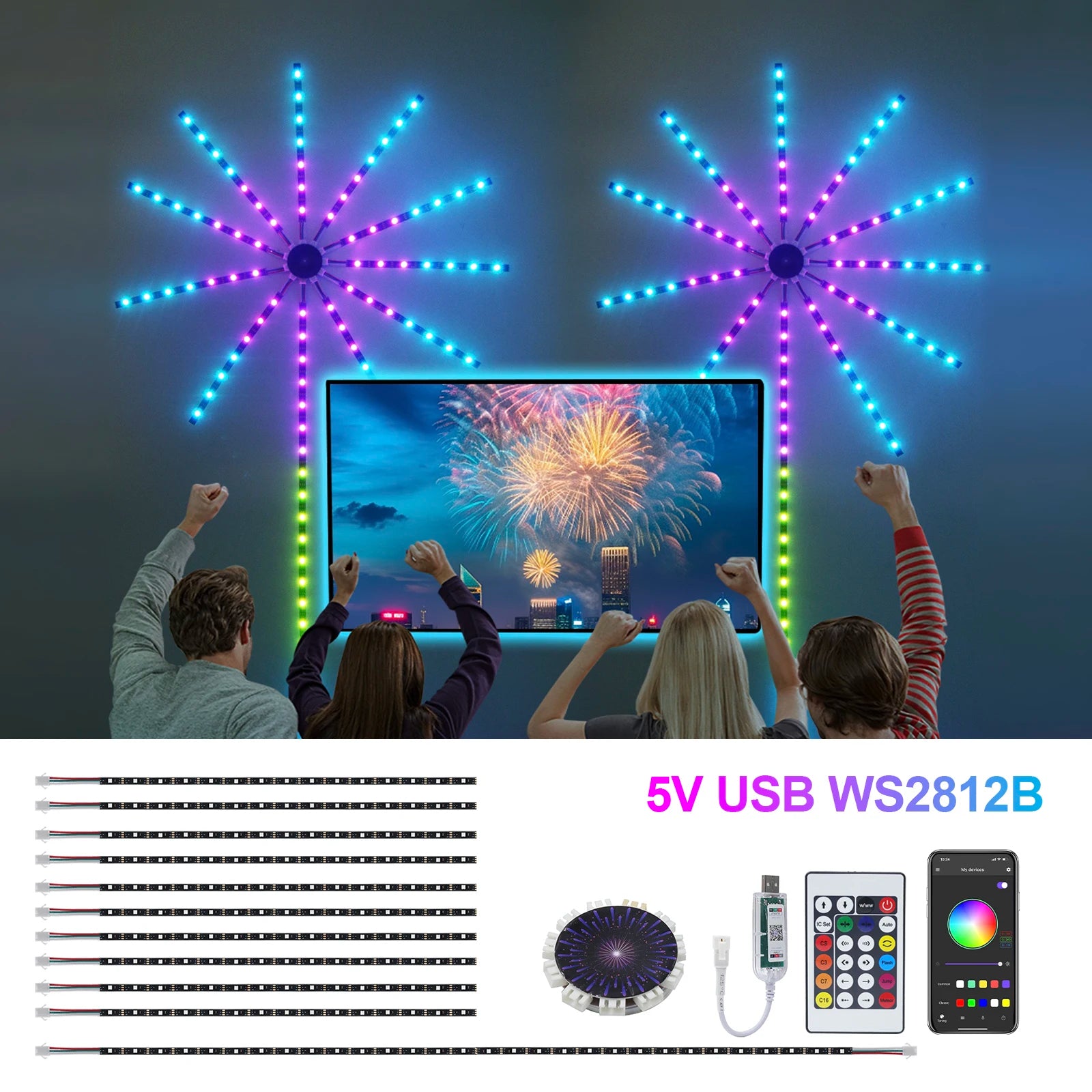 Bande LED RVB Bluetooth 5V USB - Décoration Murale et Ambiance 5M