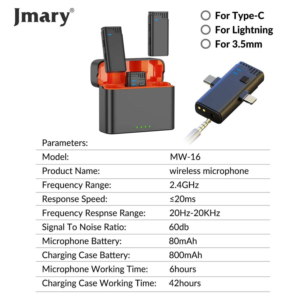 ميكروفون لاسلكي 2.4G MW-16 مع علبة شحن - للهاتف والكاميرا