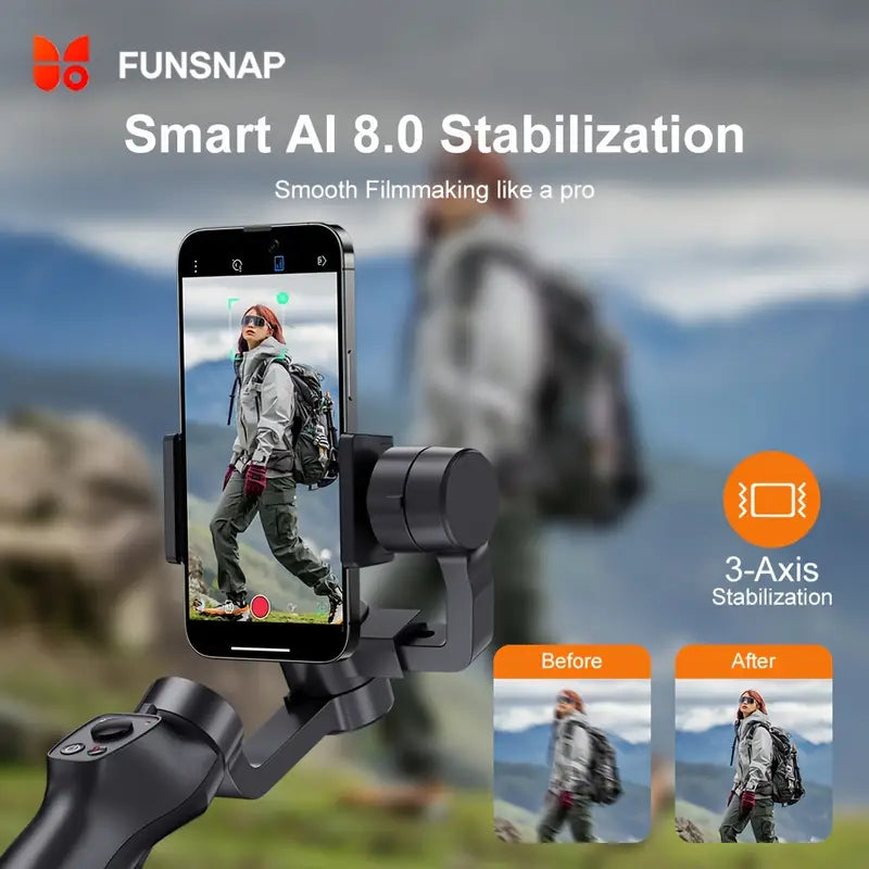 Stabilisateur Smartphone FUNSNAP Capture 2s – Gimbal 3 Axes avec Molette de Focus
