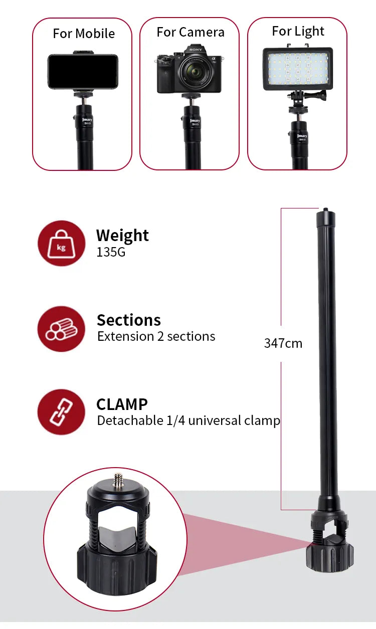 Bras d’extension universel MT-21 avec pince 1/4" pour bureau et trépied