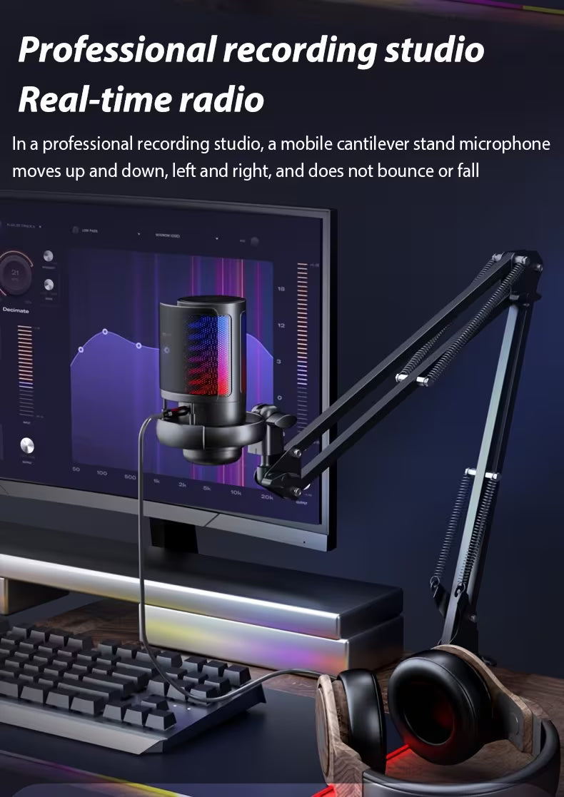 Micro USB Gaming RGB avec Bras Réglable et Mute Rapide