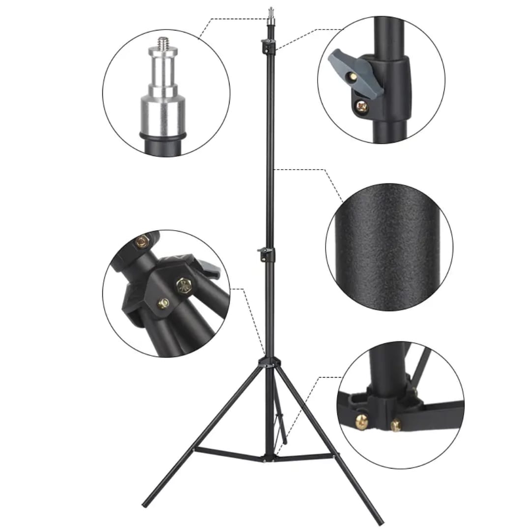 Trépied Lumière Studio Photo 2m — Support Réglable pour Ring Light, Softbox et Réflecteur
