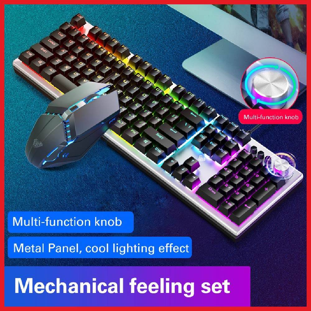 AULA T200 – Combo Clavier et Souris Gaming avec Rétroéclairage Coloré et Molette Multifonction